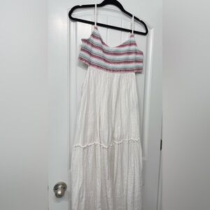 Roxy White Dress with Vibrant Smocked Top